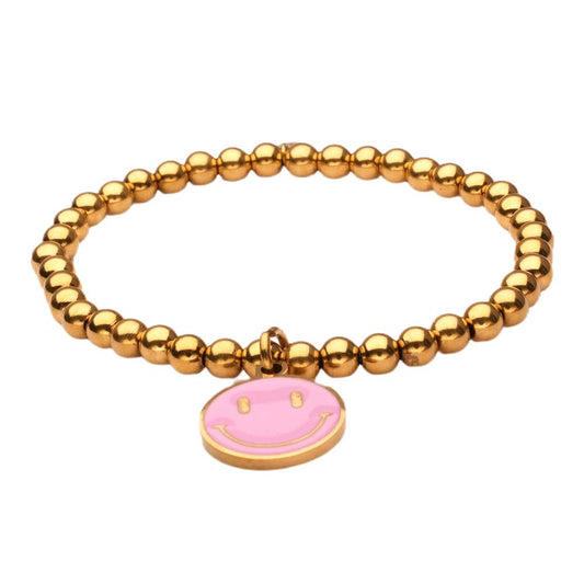 LizzyMae Armband Edelstahl - Gold Smiley Pink