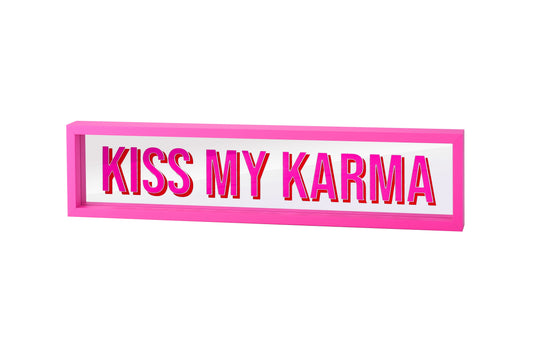 Love Frames – Glasbild „Kiss My Karma“, neon pink